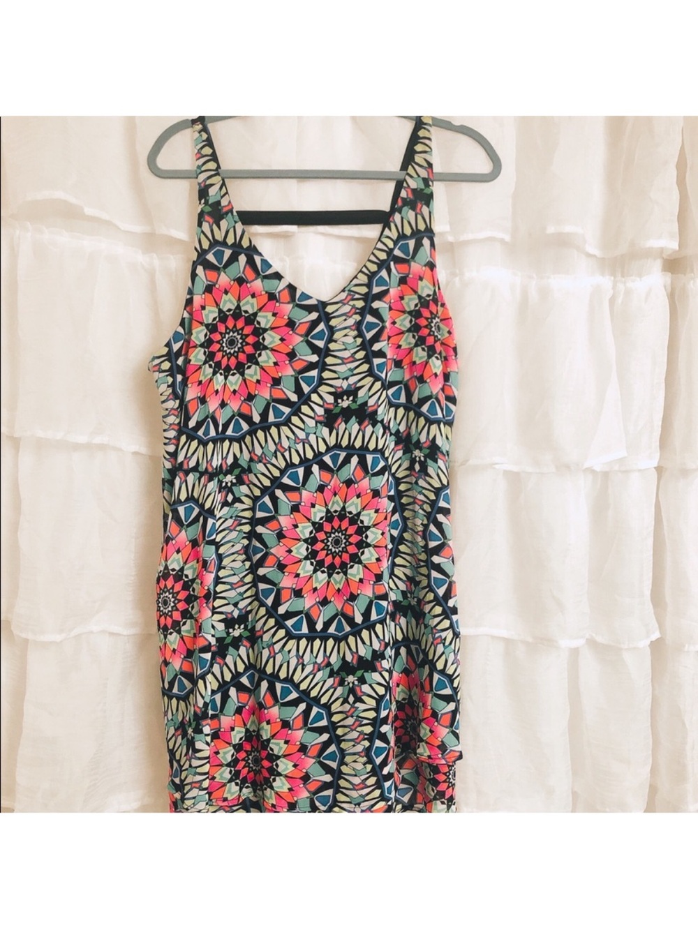 Xhilaration Coral & Navy Geometric Floral Mini Dress